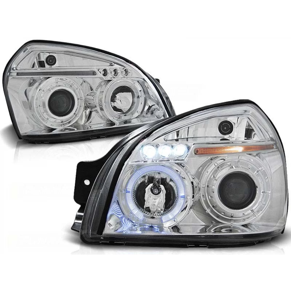 Fari Anteriori Tuning Cromati Sinistro e Destro per Hyundai Tucson 2004-2010