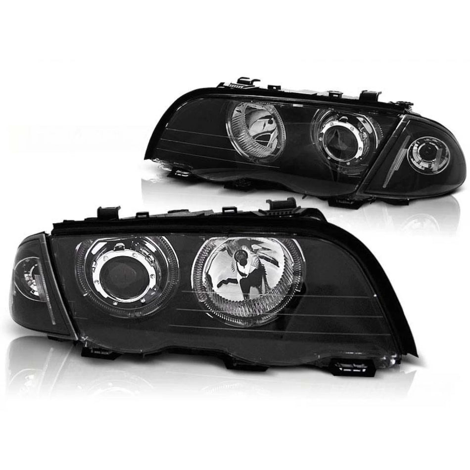 Fari Tuning con Luci LED Angel Eyes Anteriore Dx e Sx BMW 3 E46 98-01