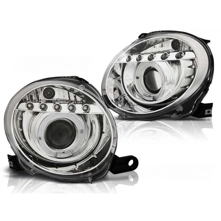 Fari Tuning con Luci LED Anteriori Sinistro e Destro per Fiat 500 dal 2007