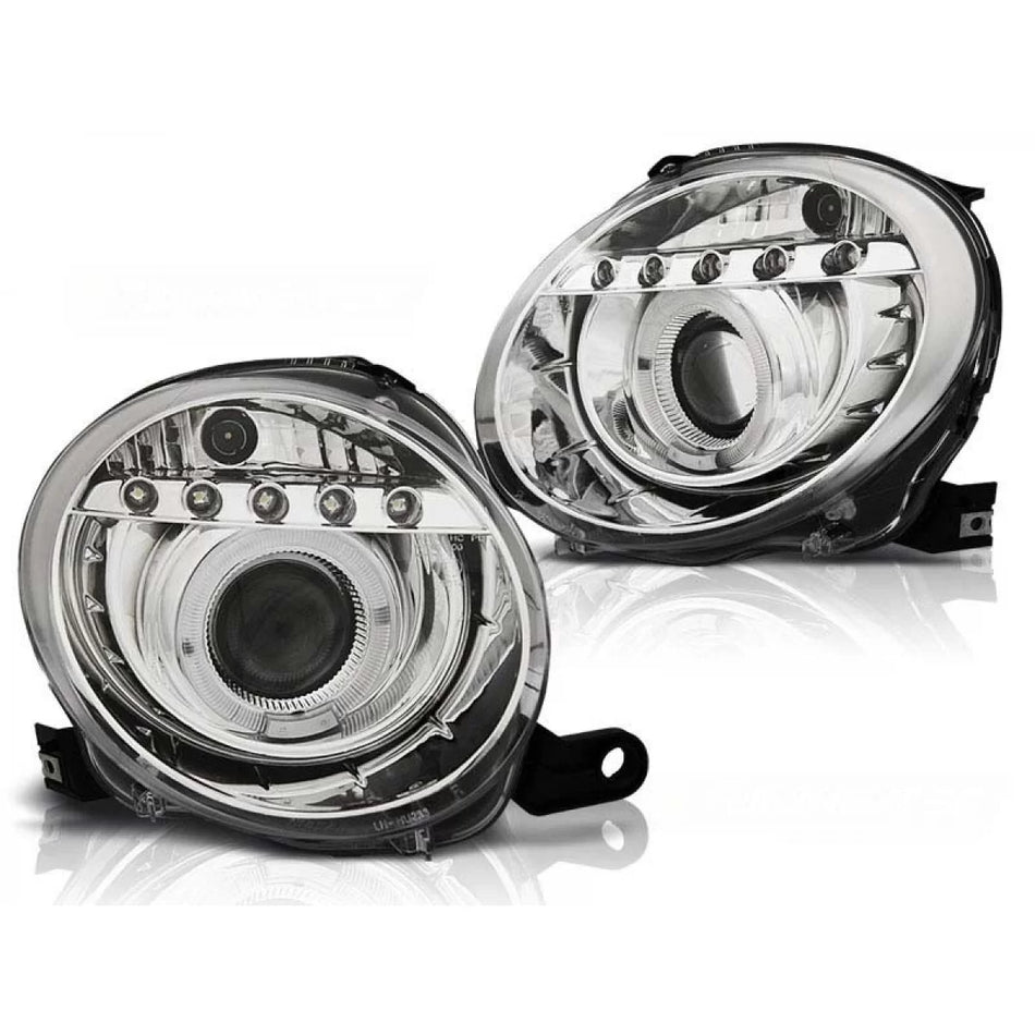 Fari Tuning con Luci LED Anteriori Sinistro e Destro per Fiat 500 dal 2007