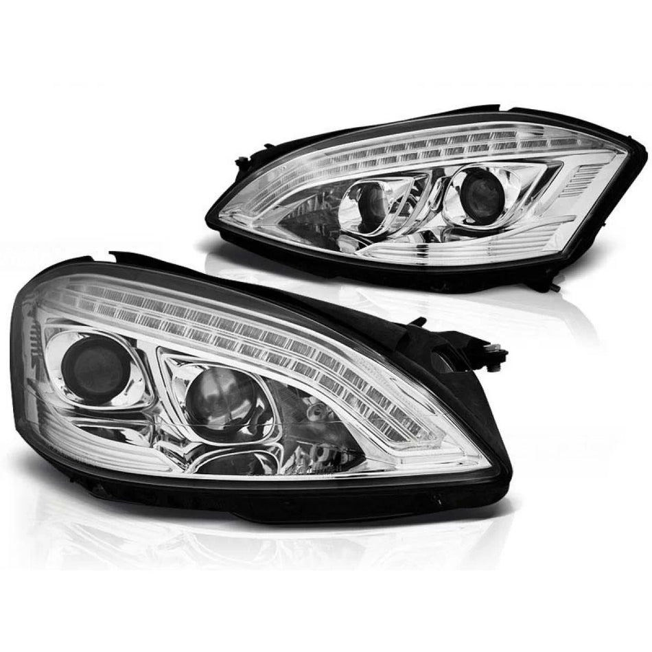 Fari Anteriori Tuning con Base Cromata per Mercedes Classe S W221 2005-2009