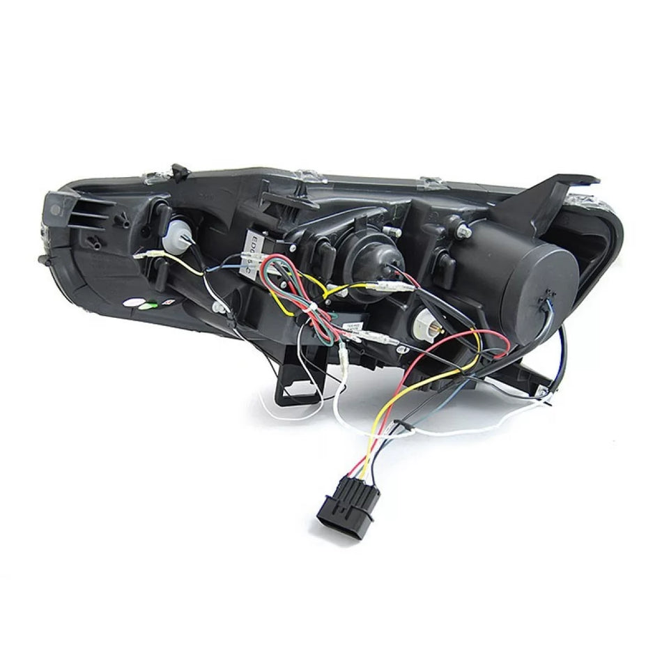 Fari Anteriori Neri con Frecce Dinamiche per Mitsubishi Lancer 2008-2016 Dx e Sx