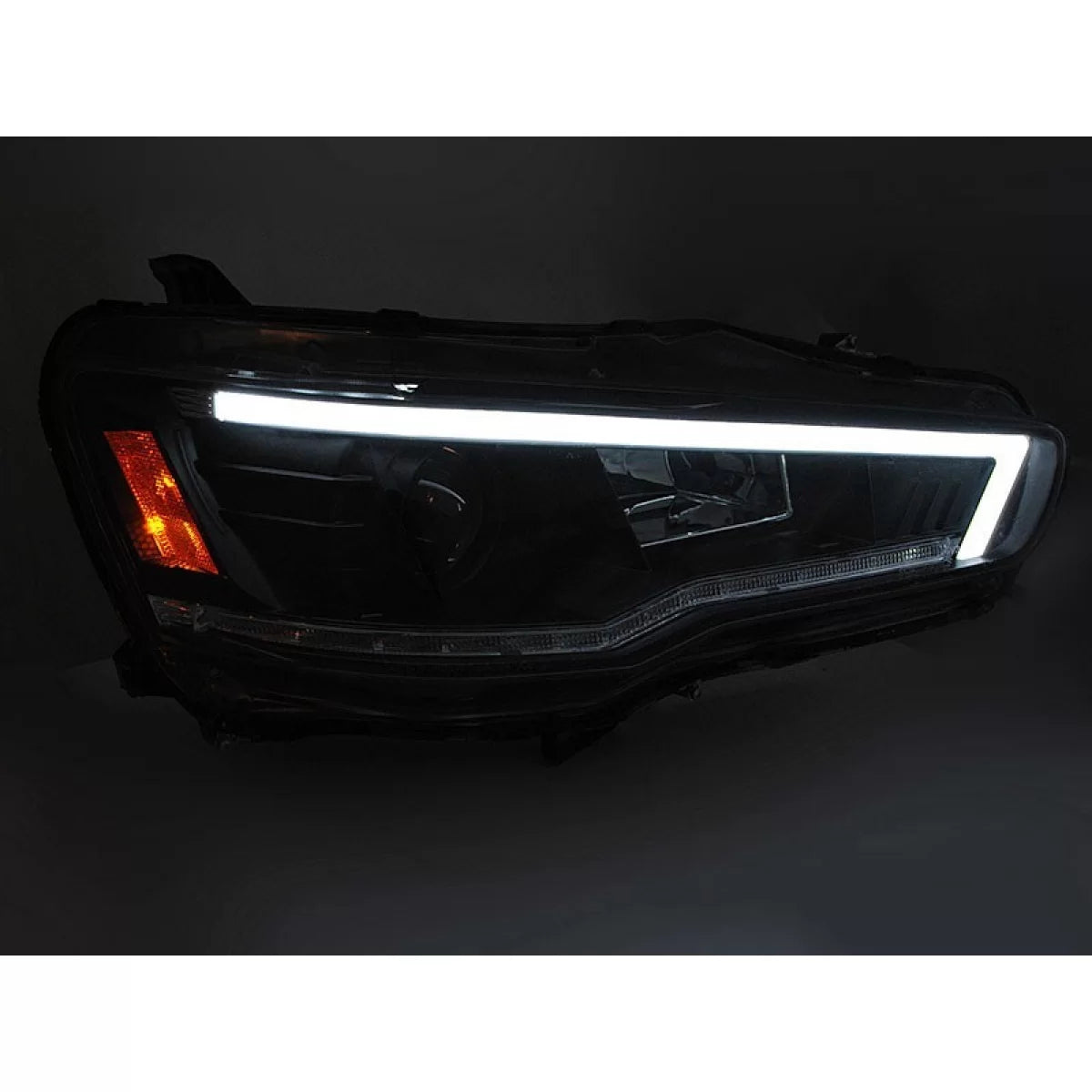 Fari Anteriori Neri con Frecce Dinamiche per Mitsubishi Lancer 2008-2016 Dx e Sx