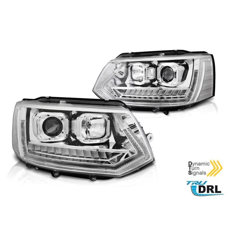 Fari Tuning Anteriore Destro e Sinistro con Base Cromata per VW Transporter T5