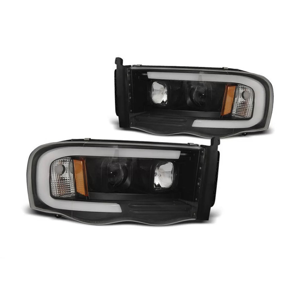 Fari Anteriori Tubolari Neri per Dodge Ram 02-06