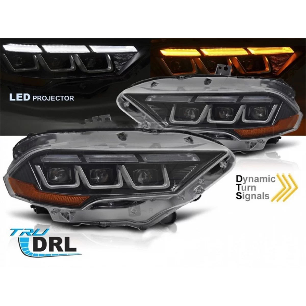 Fari LED Tuning con Base Nera e Frecce Dinamiche per Ford Mustang 2018-2021