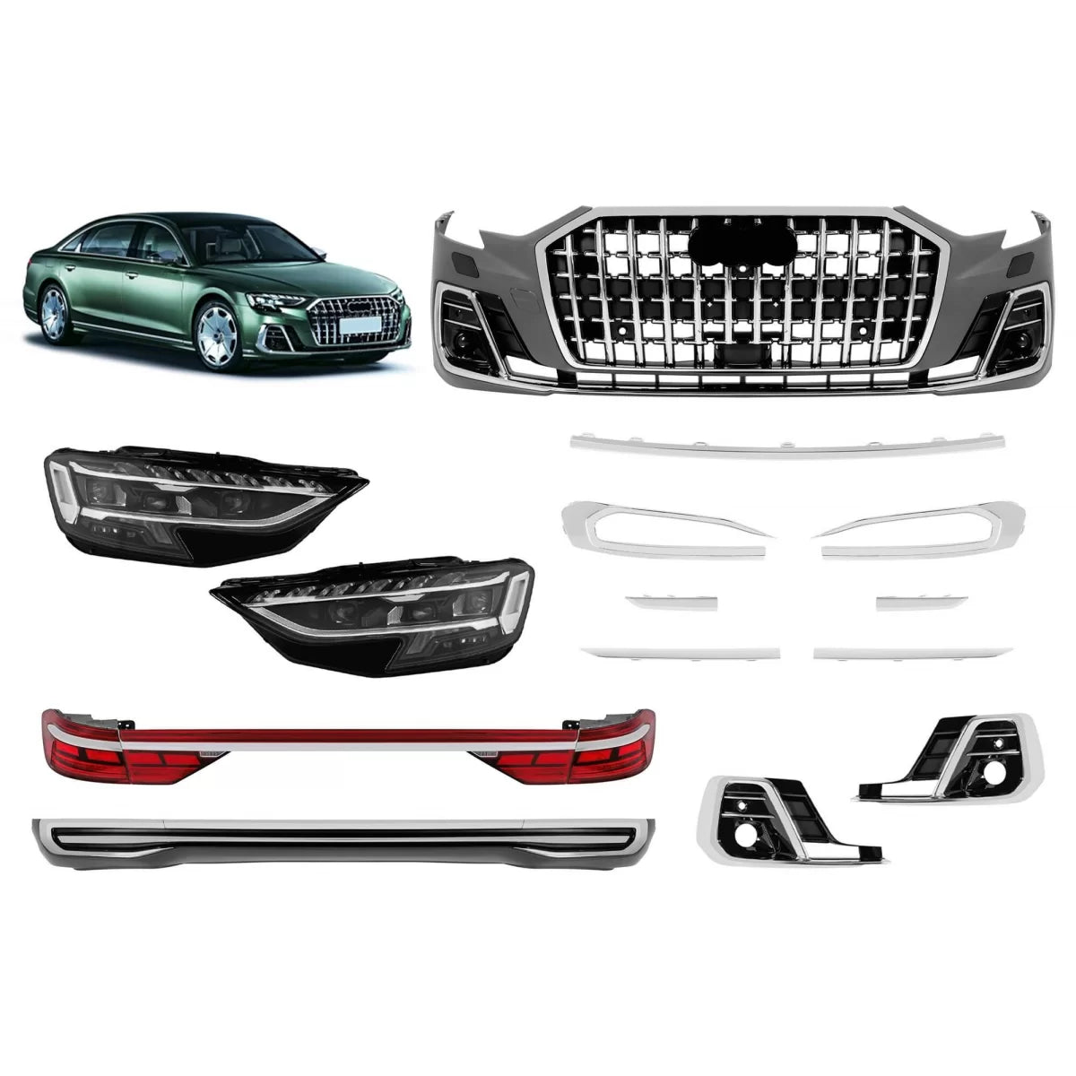 Pacchetto Tuning Paraurti Sportivo con Elementi Cromati per Audi A8 D5 2017-2022