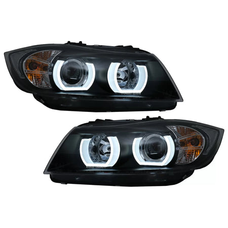 Fari Anteriori LED 3D Halogeni Neri per BMW Serie 3 E90 E91 2005-2008 LHD