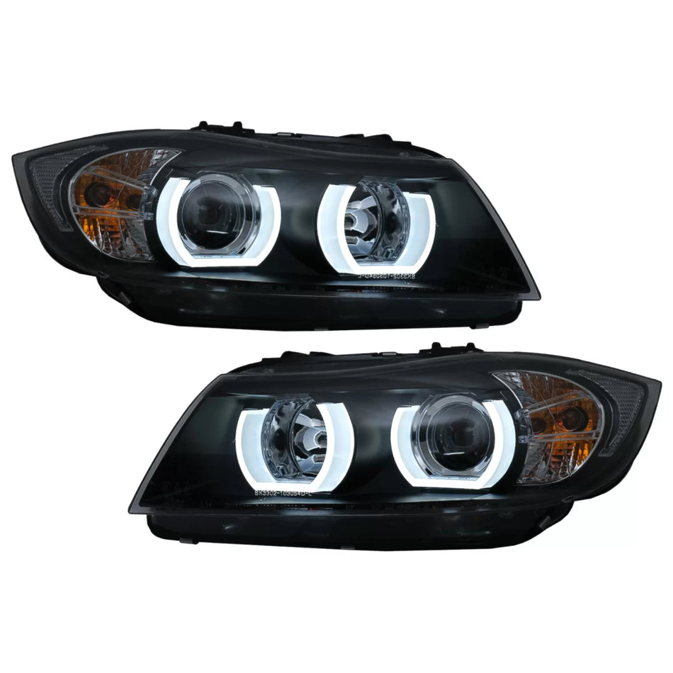 Fari Anteriori LED 3D Halogeni Neri per BMW Serie 3 E90 E91 2005-2008 LHD