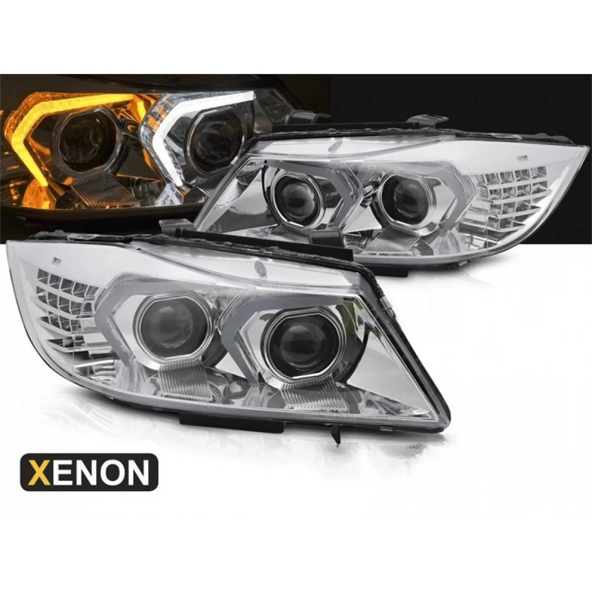 Fari Xenon con Base Cromata per BMW Serie 3 E90 E91 LCI 2009-2011