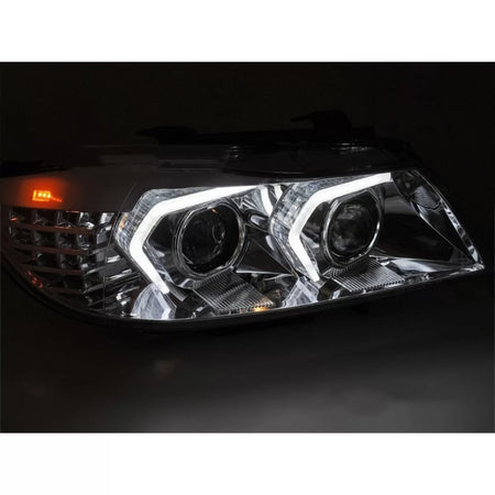 Fari Xenon con Base Cromata per BMW Serie 3 E90 E91 LCI 2009-2011