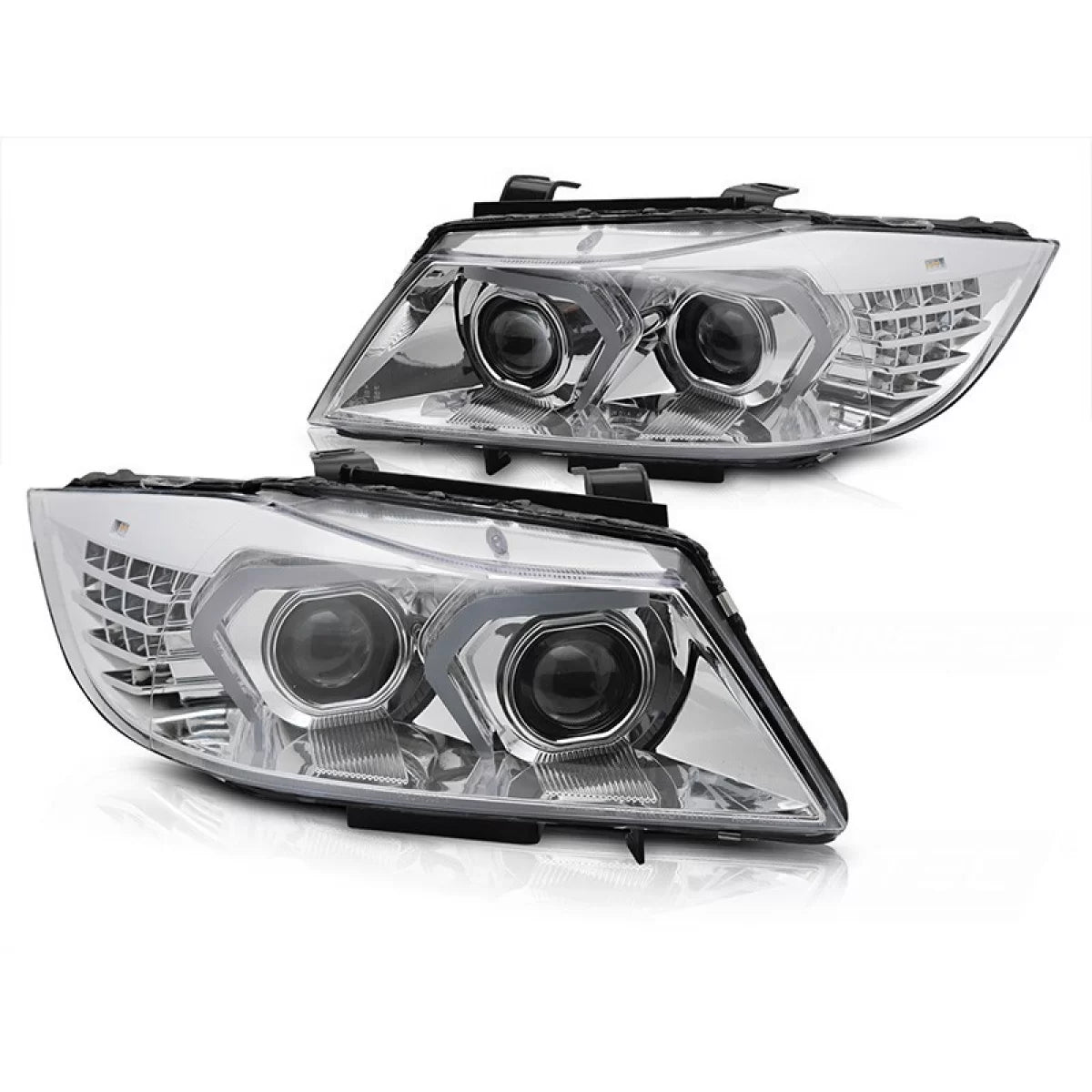 Fari Xenon con Base Cromata per BMW Serie 3 E90 E91 LCI 2009-2011