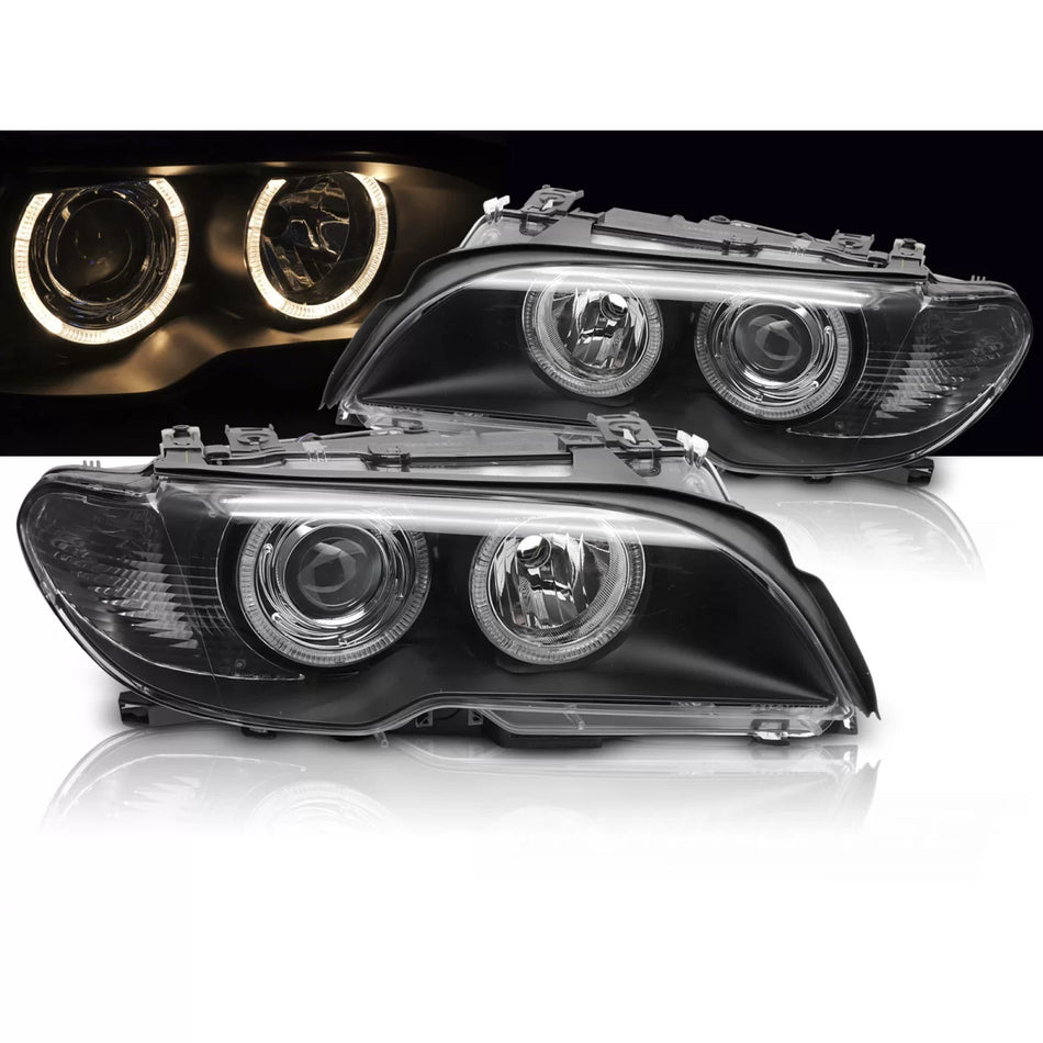 Fari Xenon Occhi di Angelo Neri Anteriori per BMW E46 03-06 Coupé Cabrio