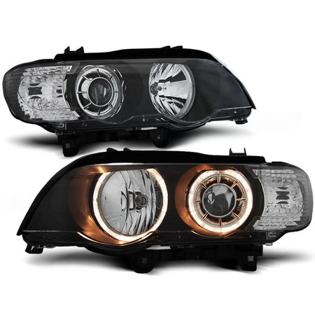 Fari allo Xeno con Angel Eyes Neri Anteriore BMW X5 E53 09.99-10.03
