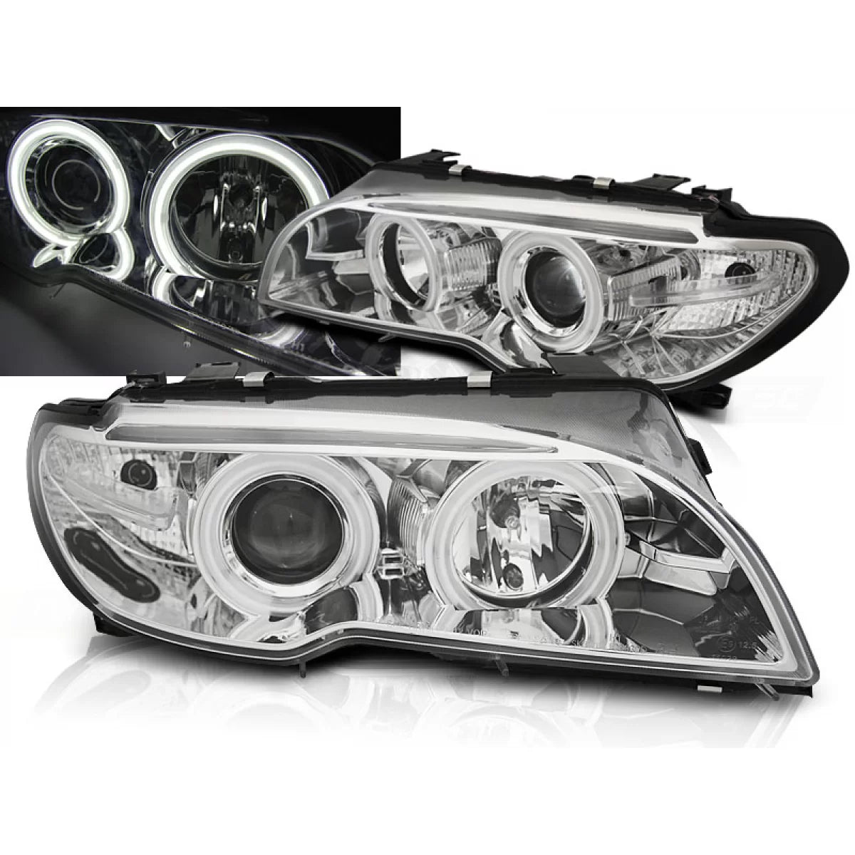 Fari Xenon Angel Eyes CCFL Cromati Anteriori per BMW E46 04.03-06 Coupe Cabrio