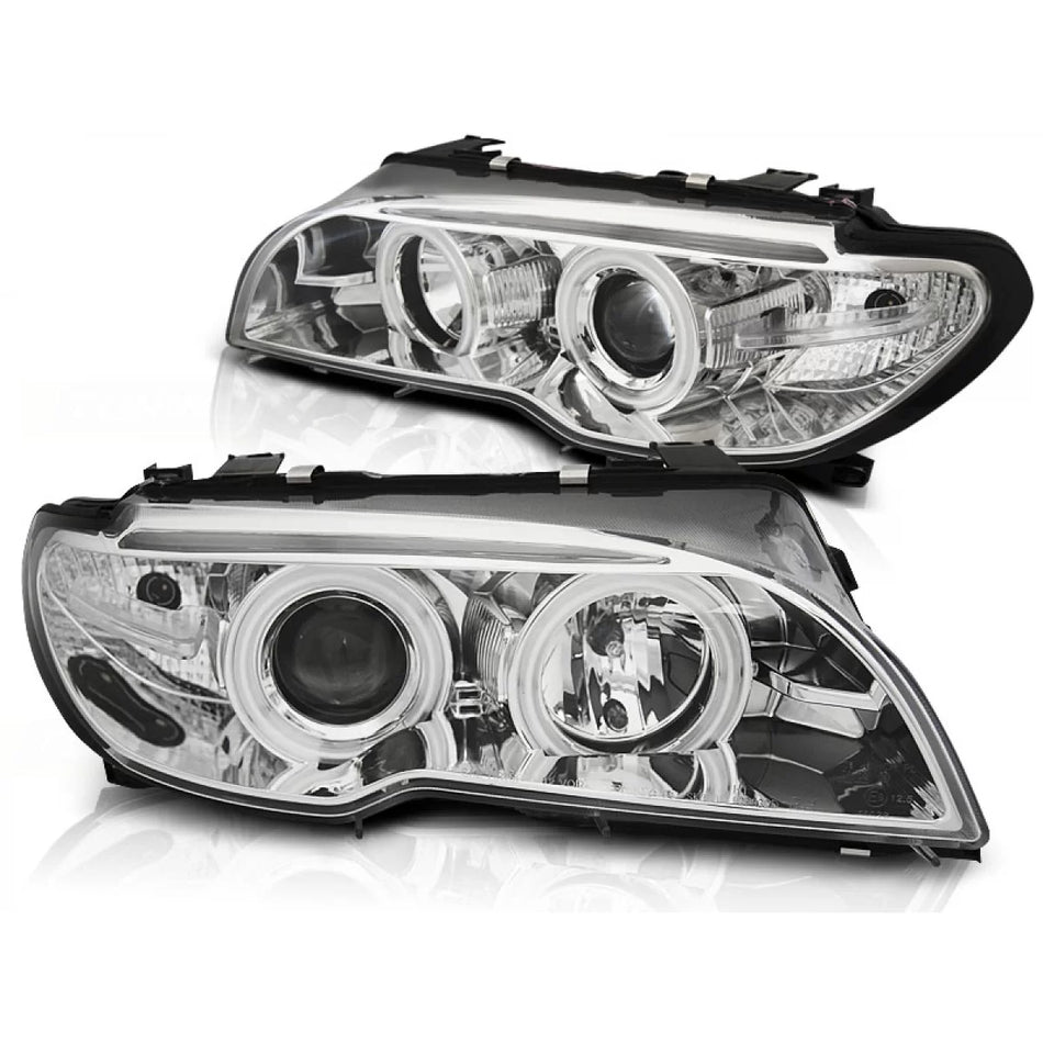 Fari Xenon Angel Eyes CCFL Cromati Anteriori per BMW E46 04.03-06 Coupe Cabrio