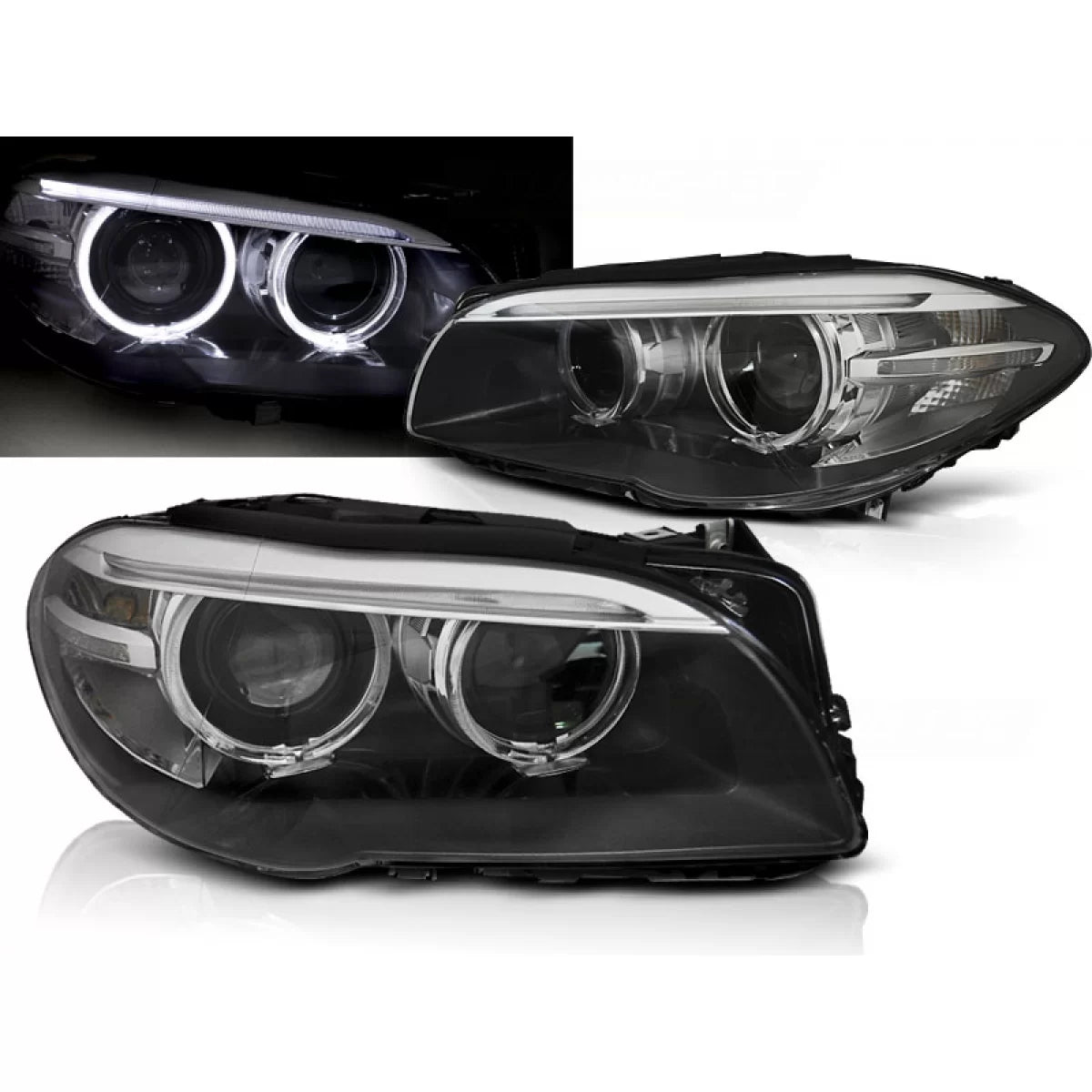 Fari Xenon Angel Eyes LED DRL Neri Anteriori per BMW F10 F11 10-07.13