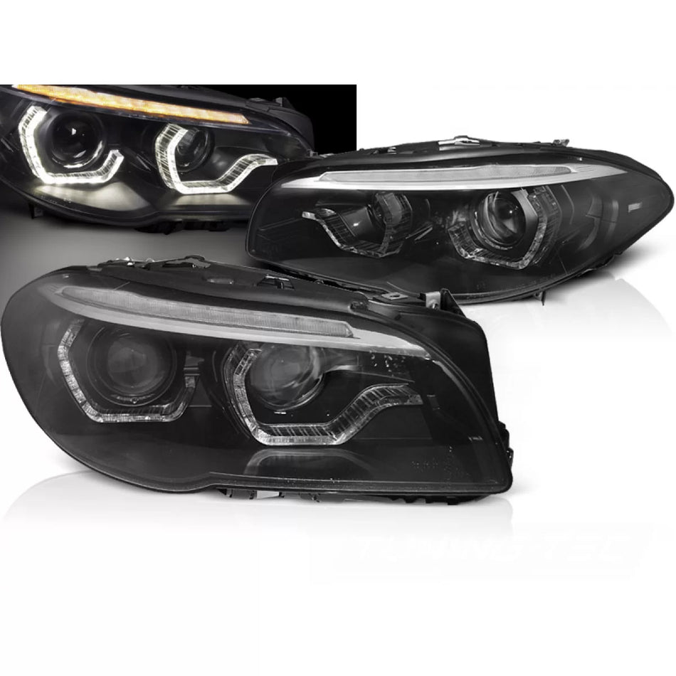 Fari Xenon Angel Eyes LED DRL Neri Anteriori per BMW F10 F11 LCI 13-16