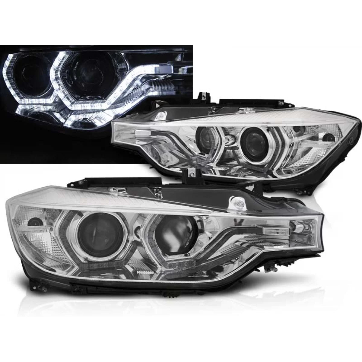 Fari Xenon Angel Eyes LED DRL Cromati Anteriori per BMW F30 F31 10.11-05.15