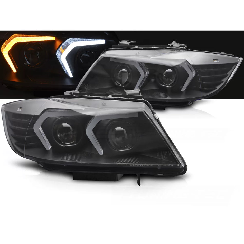 Fari Xenon LED Neri Anteriori per BMW E90 E91 LCI 09-11