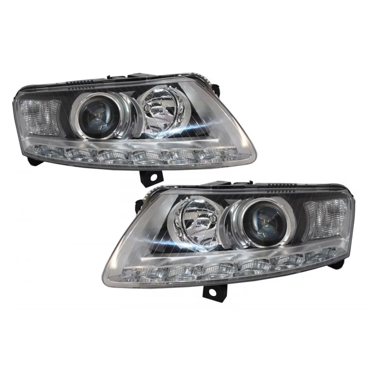 Fari Xenon LED con Luci Diurne Cromati Senza Afs per Audi A6 4F 2004-2008 LHD