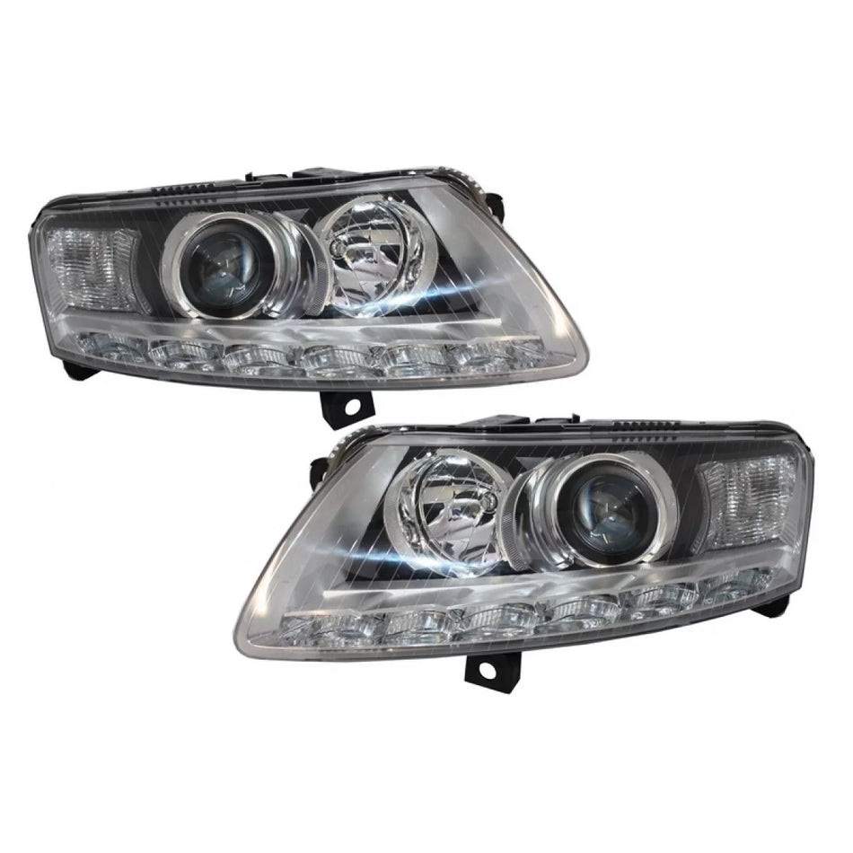 Fari Xenon LED con Luci Diurne Cromati Senza Afs per Audi A6 4F 2004-2008 LHD