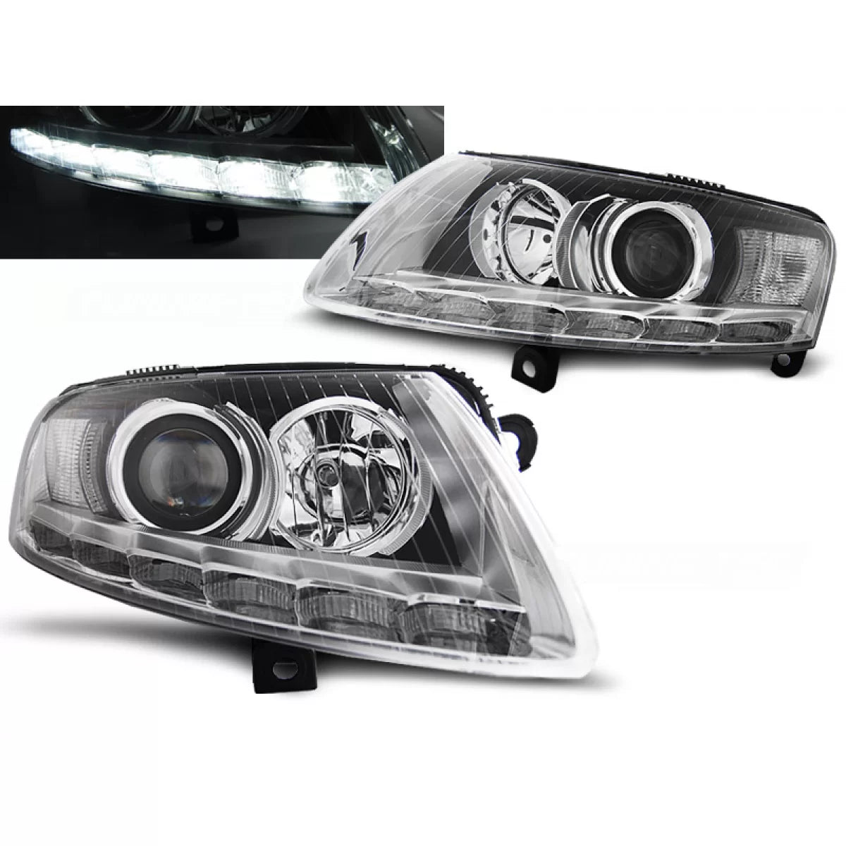 Fari Xenon con Luci Diurne Cromate per Audi A6 C6 04.04-08