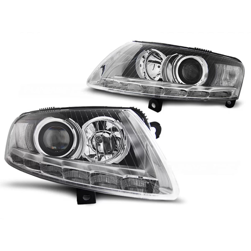 Fari Xenon con Luci Diurne Cromate per Audi A6 C6 04.04-08